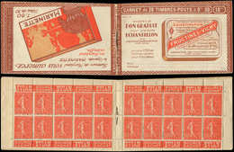 CARNETS (N°Cérès Jusqu'en1964) - 75   Semeuse Lignée, 50c. Rouge, N°199A, T I, S. 113-RP-B, Couv. FRUCTINES-VICHY/MARINE - Autres & Non Classés