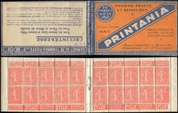 CARNETS (N°Cérès Jusqu'en1964) - 75   Semeuse Lignée, 50c. Rouge, N°199A, T I, S. 135 SA-B, Couv. PRINTANIA, TTB - Autres & Non Classés