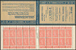 CARNETS (N°Cérès Jusqu'en1964) - 75   Semeuse Lignée, 50c. Rouge, N°199A, T I, S. 137-B, Couv. L'AIGLE, Superbe - Altri & Non Classificati