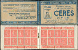 CARNETS (N°Cérès Jusqu'en1964) - 75   Semeuse Lignée, 50c. Rouge, N°199A, T I, S. 137-N, Couv. CERES, Charnière En C4 Si - Sonstige & Ohne Zuordnung