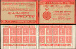 CARNETS (N°Cérès Jusqu'en1964) - 75   Semeuse Lignée, 50c. Rouge, N°199A, T I, S. 138, Couv. REINE Des Montres, Superbe - Autres & Non Classés