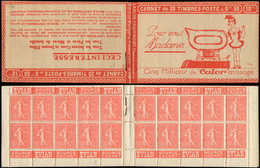 CARNETS (N°Cérès Jusqu'en1964) - 75   Semeuse Lignée, 50c. Rouge, N°199A, T I, S. 138-E, Couv. CALOR (rouge), Superbe, R - Sonstige & Ohne Zuordnung