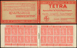 CARNETS (N°Cérès Jusqu'en1964) - 75   Semeuse Lignée, 50c. Rouge, N°199A, T I, S. 138 RP-A, Couv. TETRA, Haut De Feuille - Sonstige & Ohne Zuordnung