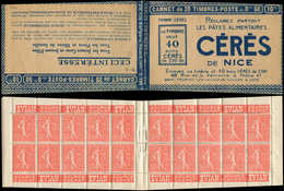 CARNETS (N°Cérès Jusqu'en1964) - 75   Semeuse Lignée, 50c. Rouge, N°199A, T I, S.139 NB, Couv. CERES, Superbe, R - Other & Unclassified