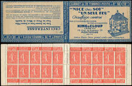 CARNETS (N°Cérès Jusqu'en1964) - 75   Semeuse Lignée, 50c. Rouge, N°199A, T I, S.139 RP-B, Couv. KING & CLOUP, Superbe, - Autres & Non Classés