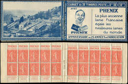 CARNETS (N°Cérès Jusqu'en1964) - 107  Semeuse Lignée, 50c. Rouge, N°199B, T IIB, S. Nogent En Bassigny, PHENIX, 2 Ex. Ro - Autres & Non Classés