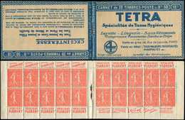 CARNETS (N°Cérès Jusqu'en1964) - 115  Semeuse Lignée, 50c. Rouge, N°199B, T IIB, S. 160, TETRA, TB - Autres & Non Classés