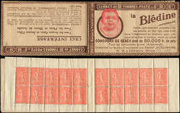 CARNETS (N°Cérès Jusqu'en1964) - 125  Semeuse Lignée, 50c. Rouge, N°199D, T IV, S. 169, BLEDINE, 3 Amorces De Découpe, A - Autres & Non Classés