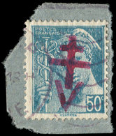 TIMBRES DE LIBERATION - AHUN 7M : 50c. Turquoise, Surch. Rouge, Obl. Sur Fragt, TB, Signé Mayer - Liberazione