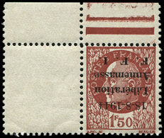 ** TIMBRES DE LIBERATION - ANNEMASSE 25a : 1f50 Brun-rouge, Chiffres MAIGRES, Surcharge RENVERSEE, Cdf, TTB - Libération