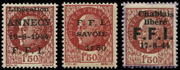 ** TIMBRES DE LIBERATION - Annecy N°1, Chambéry N°1 Et Thonon N°6, 1f.50 Brun-rouge, TB - Libération