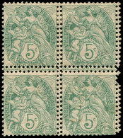 * VARIETES - 111   Blanc,  5c. Vert Jaune, BLOC De 4, DOUBLE PIQUAGE, Un Ex. **, TB - Unused Stamps