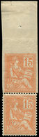 * VARIETES - 117d  Mouchon, 15c. Orange, NON DENTELE Bdf Tenant à Dentelé **, TB - Nuovi