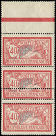 ** VARIETES - 119   Merson, 40c. Rouge Et Bleu, BANDE De 3 Bdf, 2 Ex. DOUBLE Piquage, Un Ex. *, TB - Nuovi