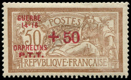 * VARIETES - 120   Merson, 50c. Brun Et Gris, Surcharge Rouge GUERRE 14-18 ORPHELINS P.T.T. +50, TB - Nuovi