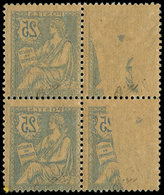 ** VARIETES - 127a  Mouchon Retouché, 25c. Bleu, BLOC De 4, Impression RECTO-VERSO Partielle S. 2 Ex., TB. C - Unused Stamps