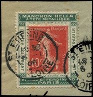 VARIETES - 138   Semeuse Camée, 10c. Rouge Sur Porte-timbre Manchon Hella, Obl. Càd St Etienne 6/1/08 Sur Fragt, TB - Unused Stamps