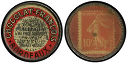 VARIETES - 138   Semeuse Camée, 10c. Rouge, T IA, Timbre Monnaie "Chocolat François-Bordeaux", TB - Ungebraucht