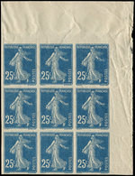 ** VARIETES - 140n  Semeuse Camée, 25c. Bleu, T IA, NON DENTELE, BLOC De 9 Cdf, TB - Nuovi