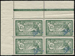 ** VARIETES - 143c  Merson, 45c. Vert Et Bleu, Teinte De Fond TRES DEPLACEE, BLOC De 4 Cdf, Superbe - Unused Stamps