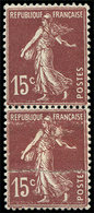 ** VARIETES - 189   Semeuse Camée, 15c. Brun-lilas, T I, PAIRE Avec Impression S. RACCORD, TB - Neufs