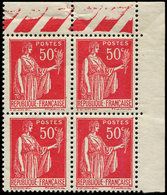 ** VARIETES - 283s  Paix, 50c. Rose-rouge, FAUX De Barcelone, BLOC De 4 Cdf, TB - Neufs