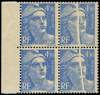 ** VARIETES - 718A  Gandon,  4f.50 Bleu, Très Large PLI ACCORDEON S. 2 Ex. Dans Un BLOC De 4 Bdf, TB - Neufs