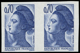 ** VARIETES - 2240   Liberté, 0,70 Bleu-violet, NON DENTELE SANS PHOSPHO, PAIRE, TB. J, Cote Maury - Nuovi