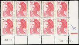 ** VARIETES - 2376c  Liberté, 2,20 Rouge, T II, Papier COUCHE, BLOC De 10 Cdf TD6-2, CD 30/11/85 + RE, TB. J - Neufs