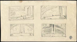 Collection Henri Cheffer - Vimy, 4 Esquisses Au Crayon Sur Carton Du Monument Sous Différents Angles (190mm X 102 Mm), F - Unclassified