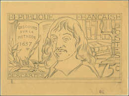 Collection Henri Cheffer - 341   Descartes, Valeur 75c. Non Adoptée, Esquisse Au Crayon Sur Calque (203mm X 150 Mm), TB - Unclassified