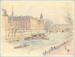 Collection Henri Cheffer - 782   La Cité, Esquisse Au Crayon Et Aquarelle Signée Cheffer (278mm X 212 Mm), TB - Ohne Zuordnung