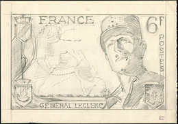 Collection Henri Cheffer - 815   Général Leclerc, Esquisse Au Crayon (245mm X 170 Mm), Projet De Cheffer Non Retenu, TB - Non Classés