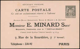 Let ENTIERS POSTAUX - Sage, 10c. Noir, CP TSC N°G36b, MINARD Paris, Carton Rose, Superbe - Autres & Non Classés