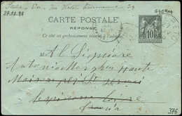 Let ENTIERS POSTAUX - Sage, 10c. Noir, CP Réponse N°G40 Obl. SUVERETO 27/11/88 Pour La France, Réexpédiée à Pise, TB - Altri & Non Classificati