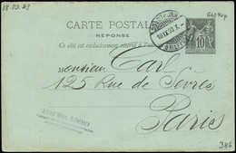 Let ENTIERS POSTAUX - Sage, 10c. Noir, CP Réponse N°G40 Obl. SOLOTHURN 18/9/93 Pour Paris, TB - Sonstige & Ohne Zuordnung