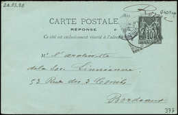 Let ENTIERS POSTAUX - Sage, 10c. Noir, CP Réponse N°G40 Obl. ROMA 26/03/90 Pour Bordeaux, TB - Autres & Non Classés