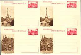 Let ENTIERS POSTAUX - Commémoratifs, 90c. Rouge Conciergerie, BLOC De 4 CP N°F4a, Illustration Tour Eiffel Et Hôtel De S - Altri & Non Classificati