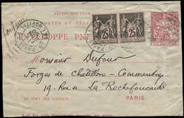 Let ENTIERS POSTAUX - Chaplain, 50c. Rose-carmin, Env. Pneu Aff. N°97 PAIRE Obl. Càd PARIS33/Bd De L'HOPITAL, T 2/6/99,  - Rohrpost