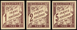 (*) Taxe 15/17 :  1f., 2f. Et 5f. Marron, Tirages NON DENTELES Sur Bristol De L'Expo De 1900, TB - Altri & Non Classificati