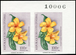 ** COTE D'IVOIRE 701E : 100f., Fleurs Indigènes, PAIRE NON DENTELEE Cdf, TB - Autres & Non Classés