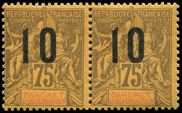 ** DAHOMEY 42A : 10 Sur 75c. Violet Sur Jaune-orange, Chiffres ESPACES, Tenant à Normal, TB - Altri & Non Classificati