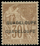* GUADELOUPE 22b : 30c. Brun, DOUBLE Surcharge, TB. S - Sonstige & Ohne Zuordnung
