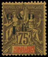 * GUADELOUPE 49f : 1f. Sur 75c. Violet Sur Jaune, Chiffre RENVERSE, TB - Other & Unclassified