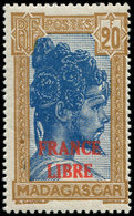 ** MADAGASCAR 255A : 20f. Bistre Et Bleu, FRANCE LIBRE, Qqs Lég. Adh., TB. C, Cote Maury - Autres & Non Classés