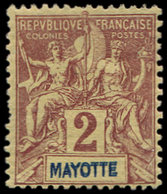 * MAYOTTE 2a : 2c. Lilas-brun Sur Paille, DOUBLE MAYOTTE, Pelurage, Aspect TB - Other & Unclassified