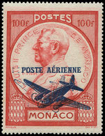 ** MONACO PA 14b : 100f. Rouge, Surch. DOUBLE, RR, TB - Posta Aerea