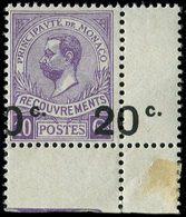 ** MONACO Taxe 11b : 20c. Sur 10c. Violet, Surcharge A CHEVAL, Cdf, TB - Taxe