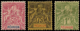 * REUNION 42/44 : 50c., 75c. Et 1f., Groupe De 1892, TB - Altri & Non Classificati