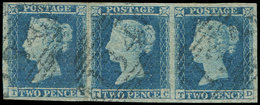 GRANDE BRETAGNE 4 : 2p. Bleu, BANDE De 3 Obl. 34, Frappe Légère, TTB - Used Stamps